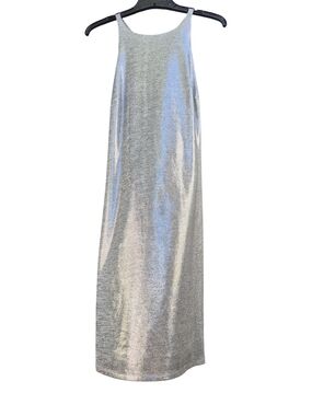 White House Black Market Silver Metallic Maxi Dress